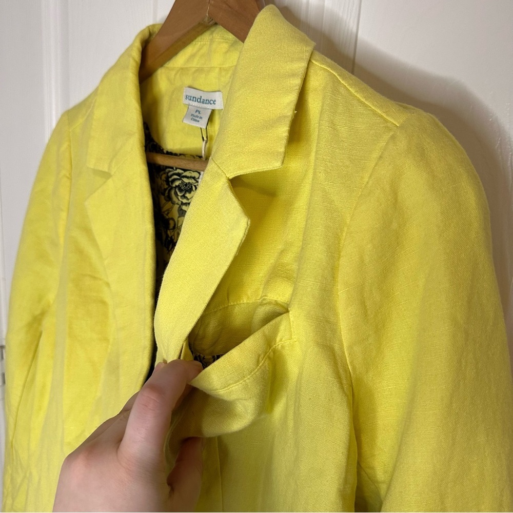 BNWT Sundance Yellow Linen Cotton Blend Clarice Tuxedo Blazer Sz PL Spring Chic - Picture 7 of 11